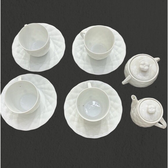Mikasa VTG Fine China Palladio White Set Of 4 Teacups Saucers Creamer Sugar Bowl - Picture 1 of 9
